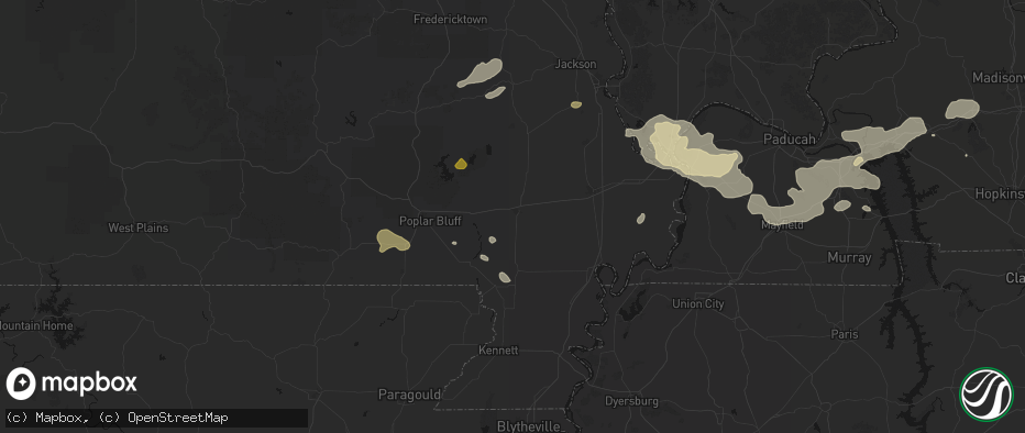 Hail map in Dexter, MO on July 9, 2026