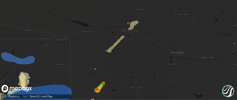 Hail map in Dickens, NE on July 9, 2026