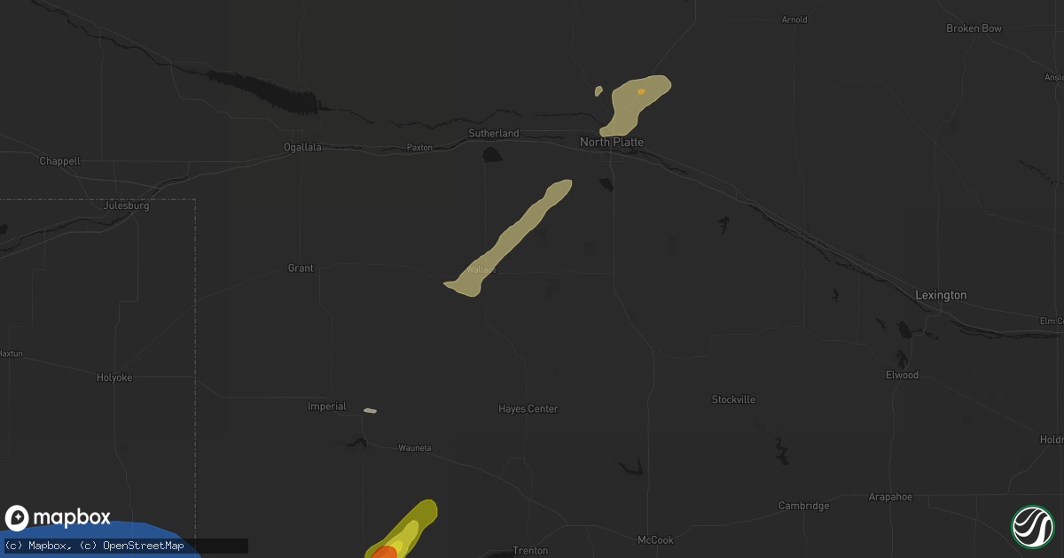 Hail map in Dickens, NE on July 9, 2026