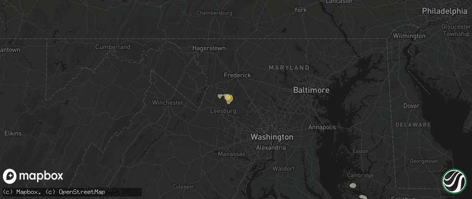 Hail map in Dickerson, MD on July 9, 2026