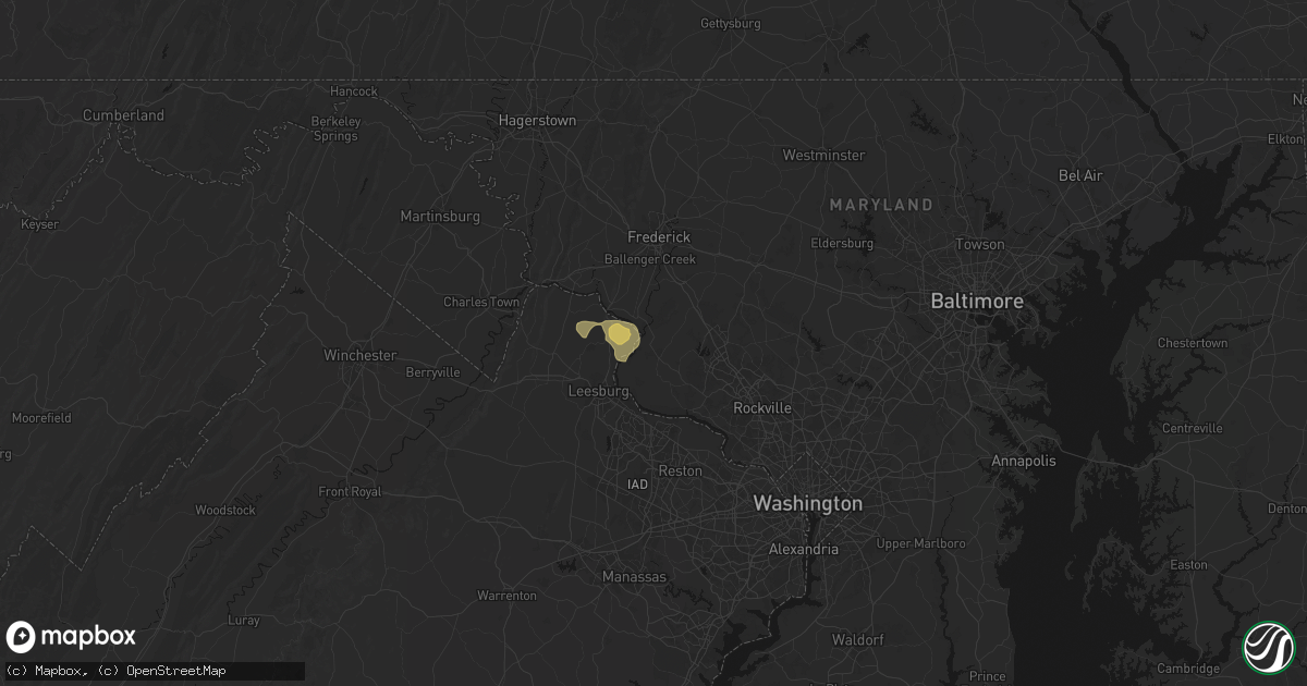Hail map in Dickerson, MD on July 9, 2026