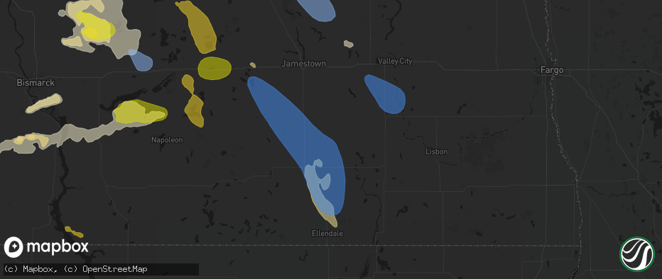Hail map in Dickey, ND on July 9, 2026
