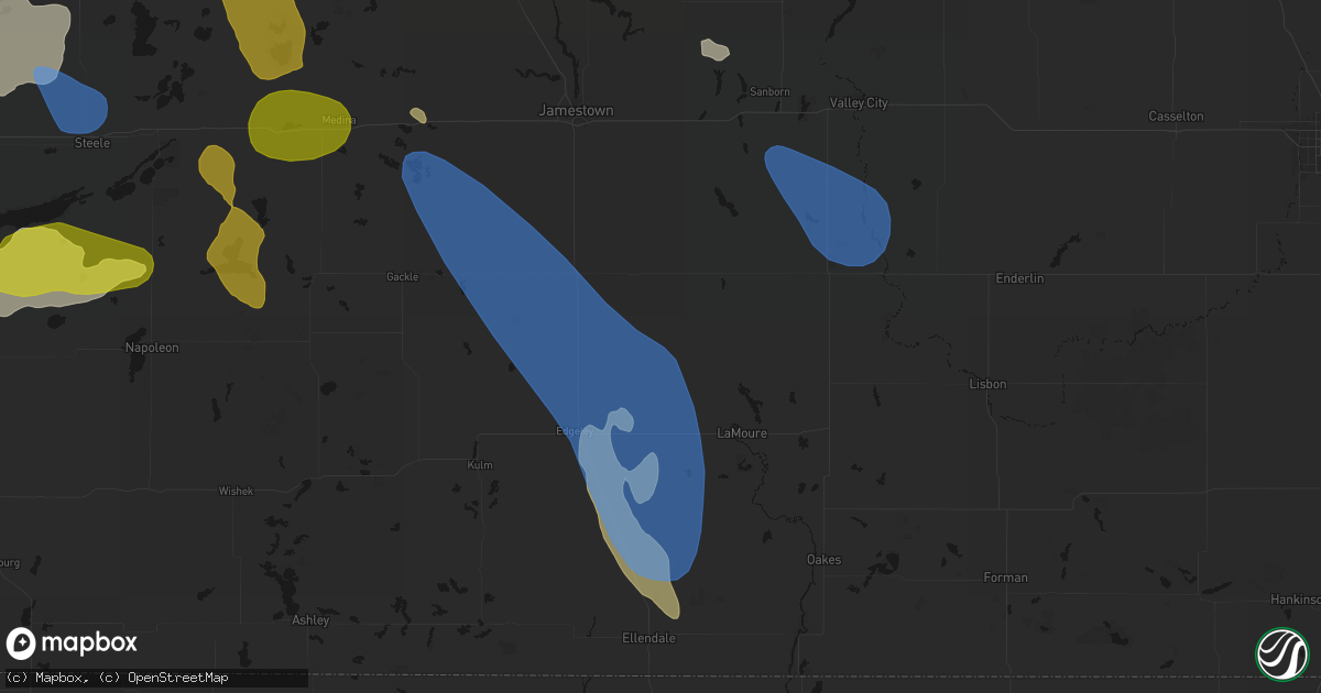 Hail map in Dickey, ND on July 9, 2026