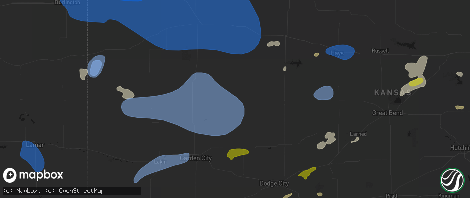 Hail map in Dighton, KS on July 9, 2026