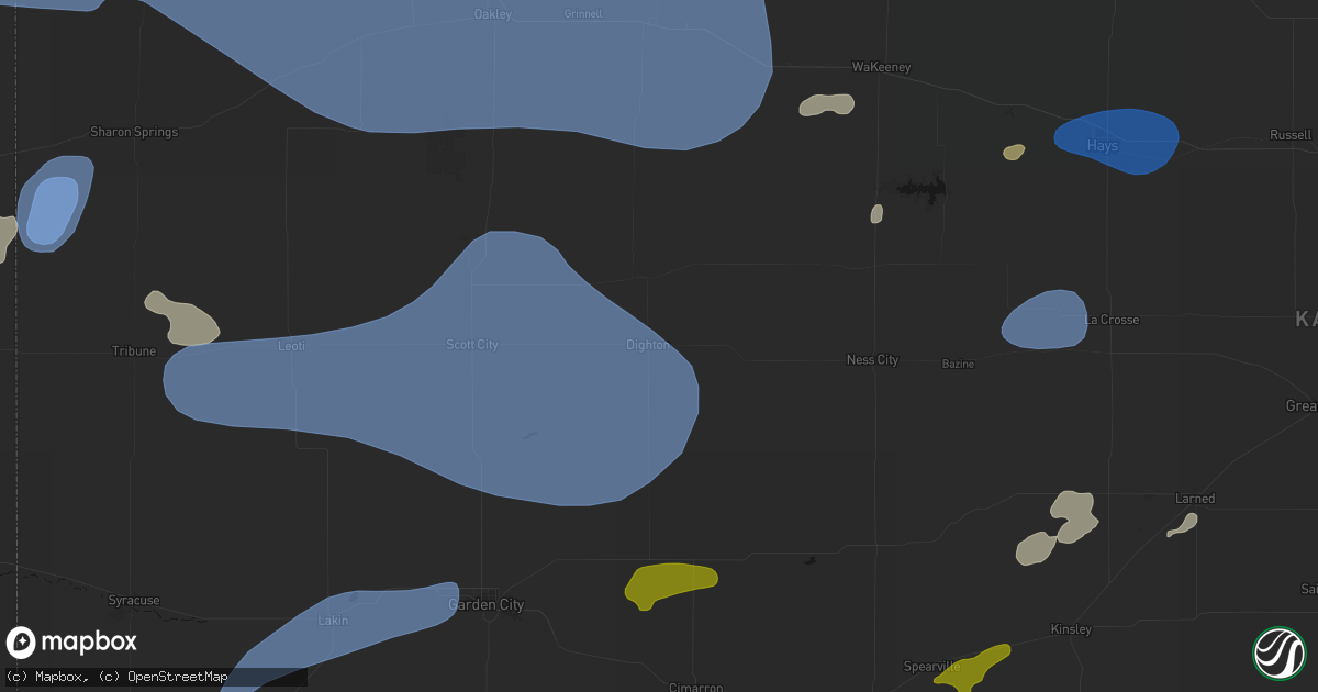 Hail map in Dighton, KS on July 9, 2026