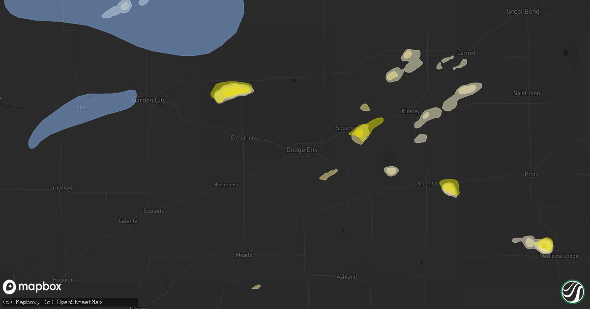Hail map in Dodge City, KS on July 9, 2026