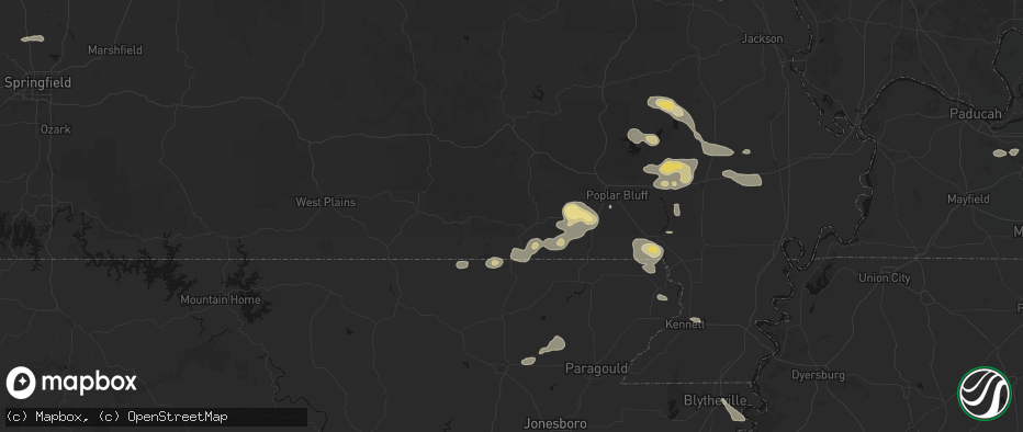 Hail map in Doniphan, MO on July 9, 2026
