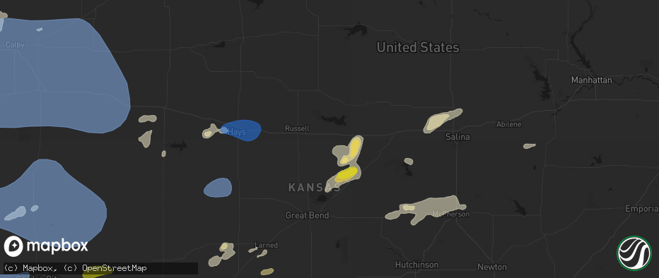 Hail map in Dorrance, KS on July 9, 2026