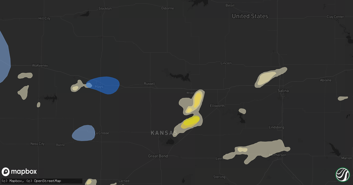 Hail map in Dorrance, KS on July 9, 2026