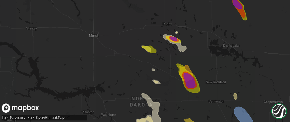 Hail map in Drake, ND on July 9, 2026