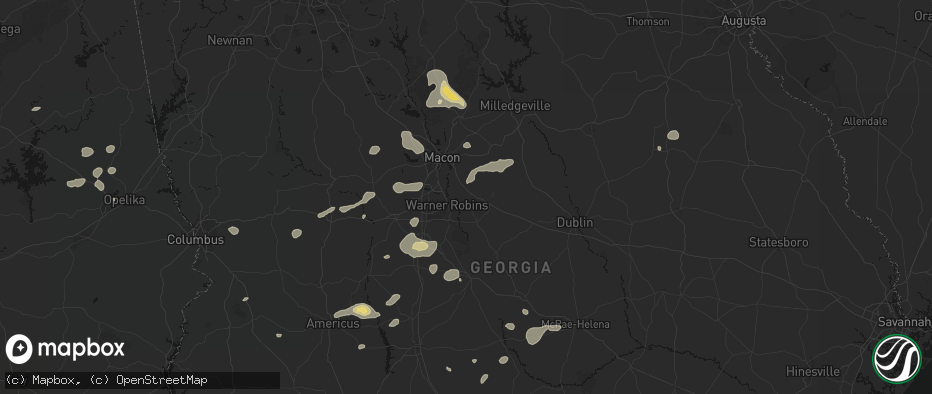 Hail map in Dry Branch, GA on July 9, 2026