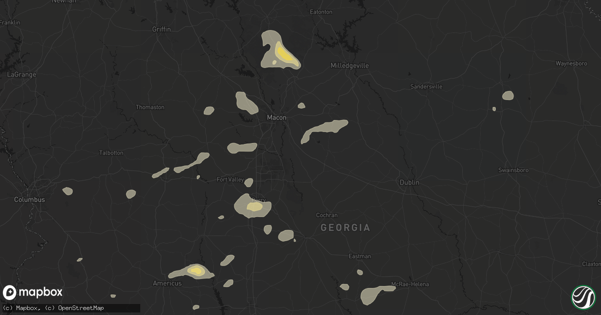Hail map in Dry Branch, GA on July 9, 2026