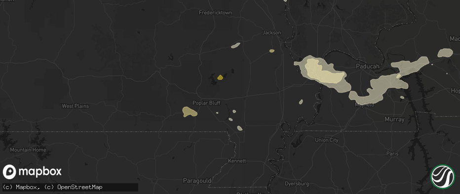 Hail map in Dudley, MO on July 9, 2026