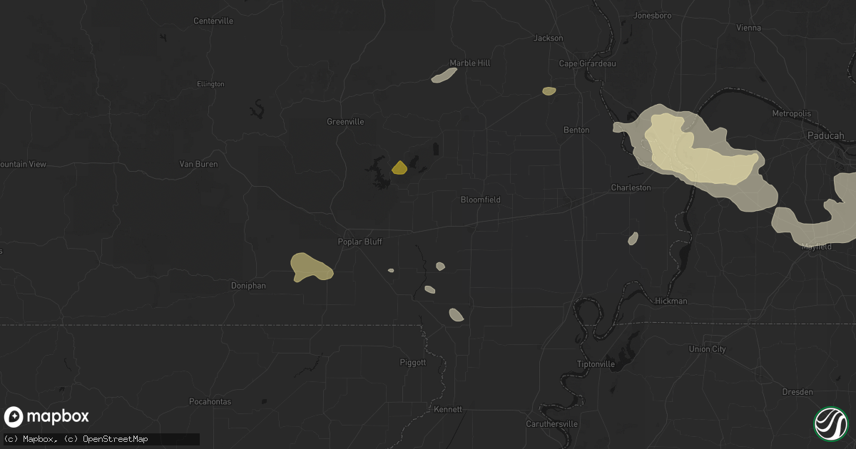 Hail map in Dudley, MO on July 9, 2026