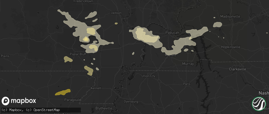 Hail map in East Prairie, MO on July 9, 2026