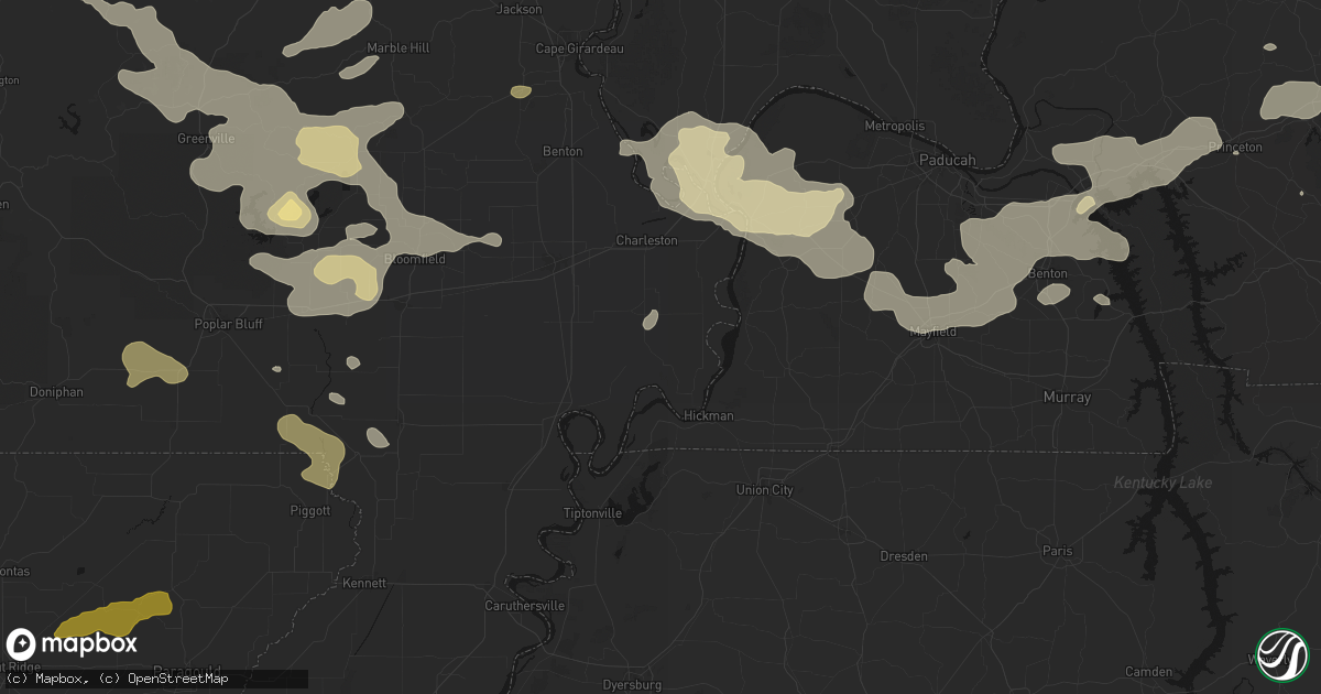 Hail map in East Prairie, MO on July 9, 2026