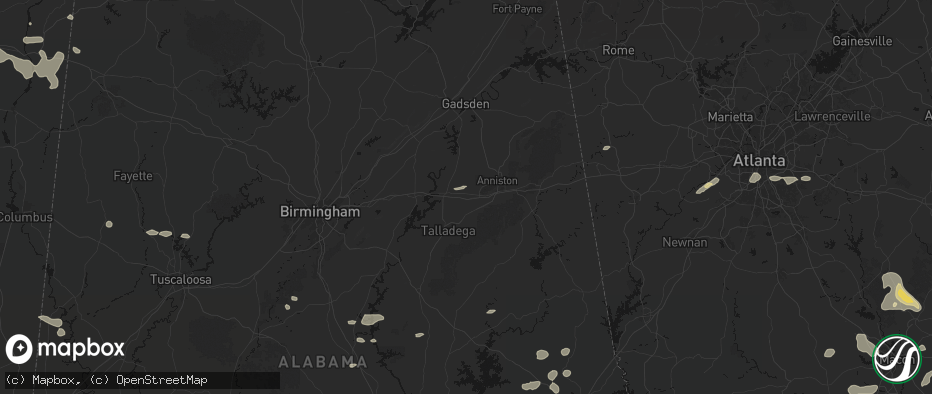 Hail map in Eastaboga, AL on July 9, 2026