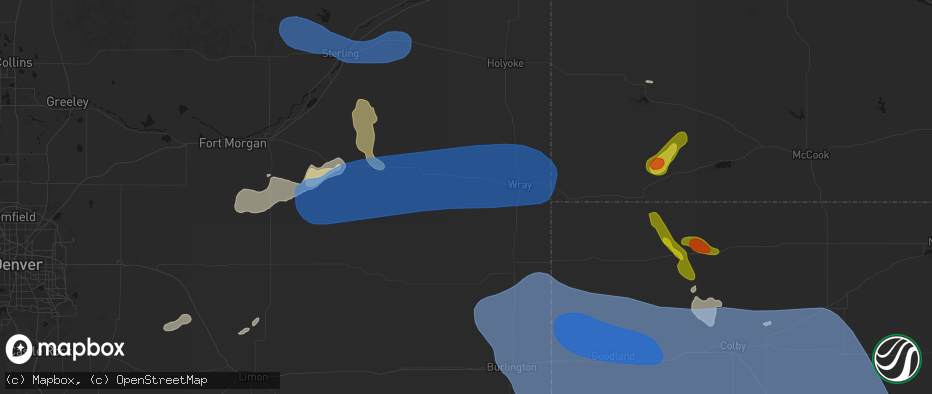 Hail map in Eckley, CO on July 9, 2026