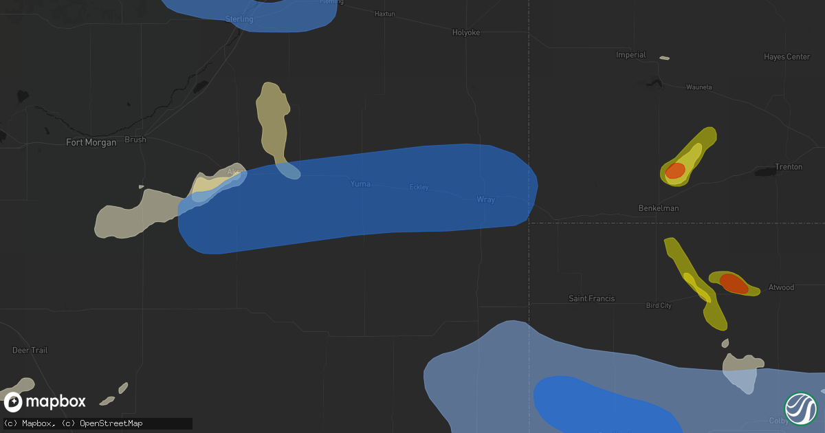 Hail map in Eckley, CO on July 9, 2026
