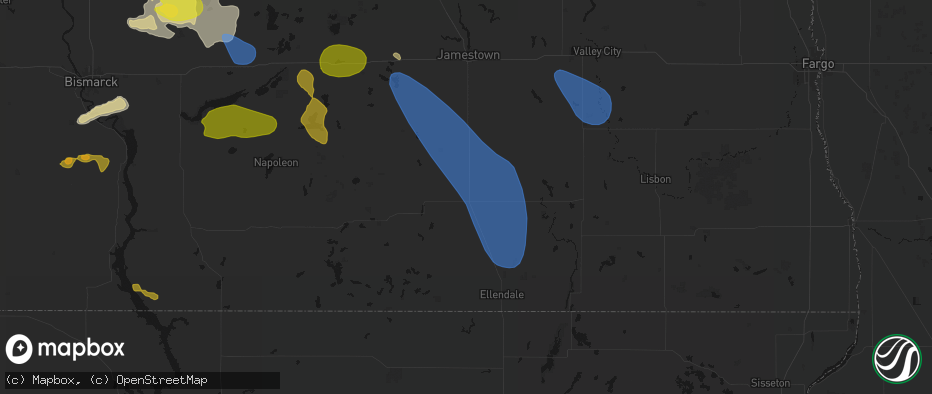 Hail map in Edgeley, ND on July 9, 2026