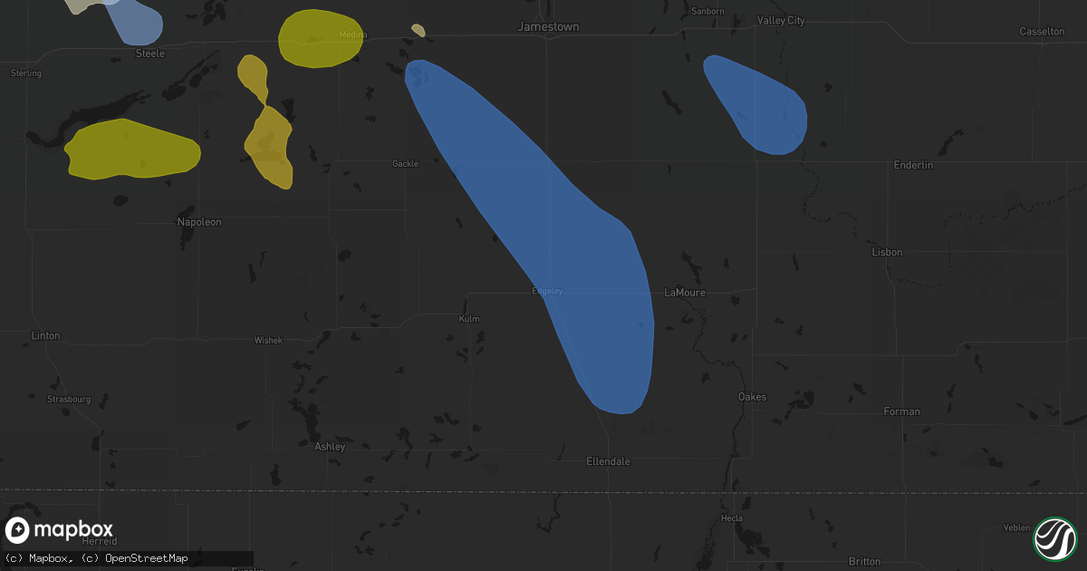 Hail map in Edgeley, ND on July 9, 2026