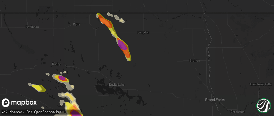 Hail map in Edmore, ND on July 9, 2026