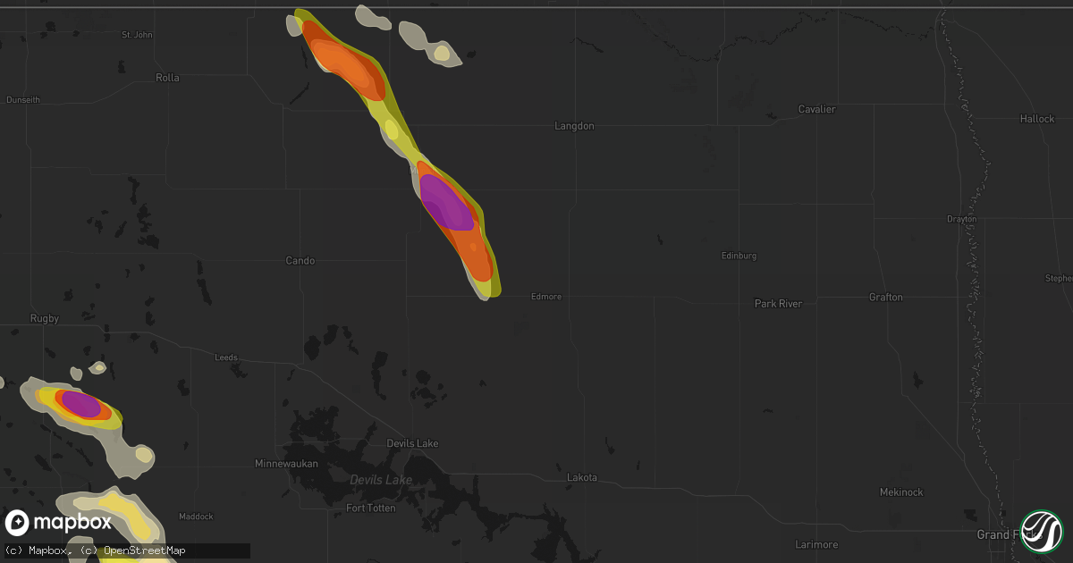 Hail map in Edmore, ND on July 9, 2026