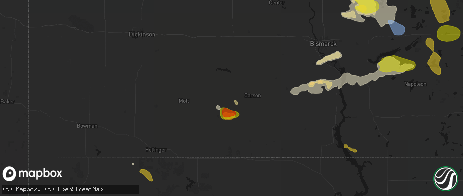 Hail map in Elgin, ND on July 9, 2026