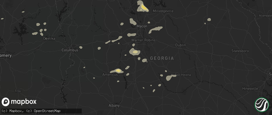 Hail map in Elko, GA on July 9, 2026