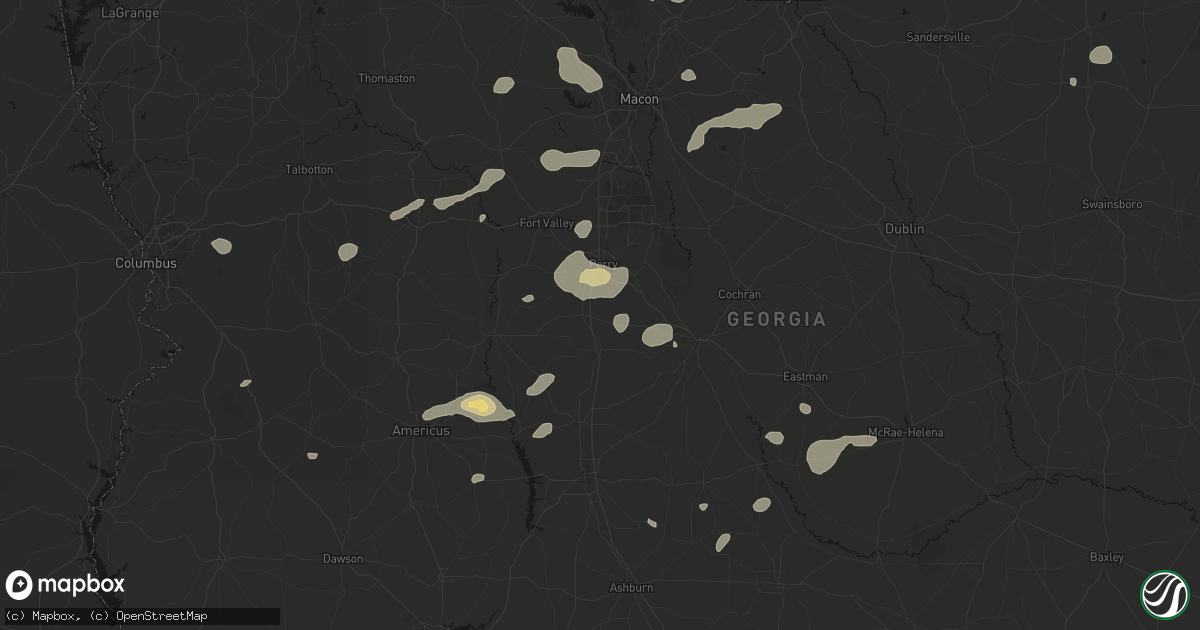 Hail map in Elko, GA on July 9, 2026