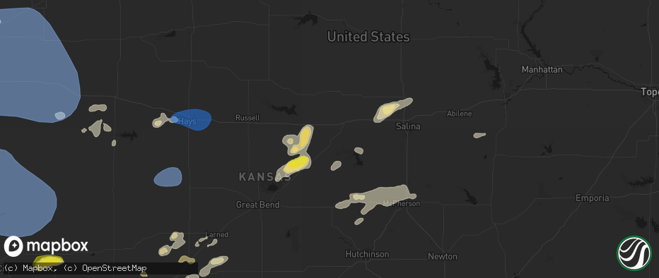 Hail map in Ellsworth, KS on July 9, 2026