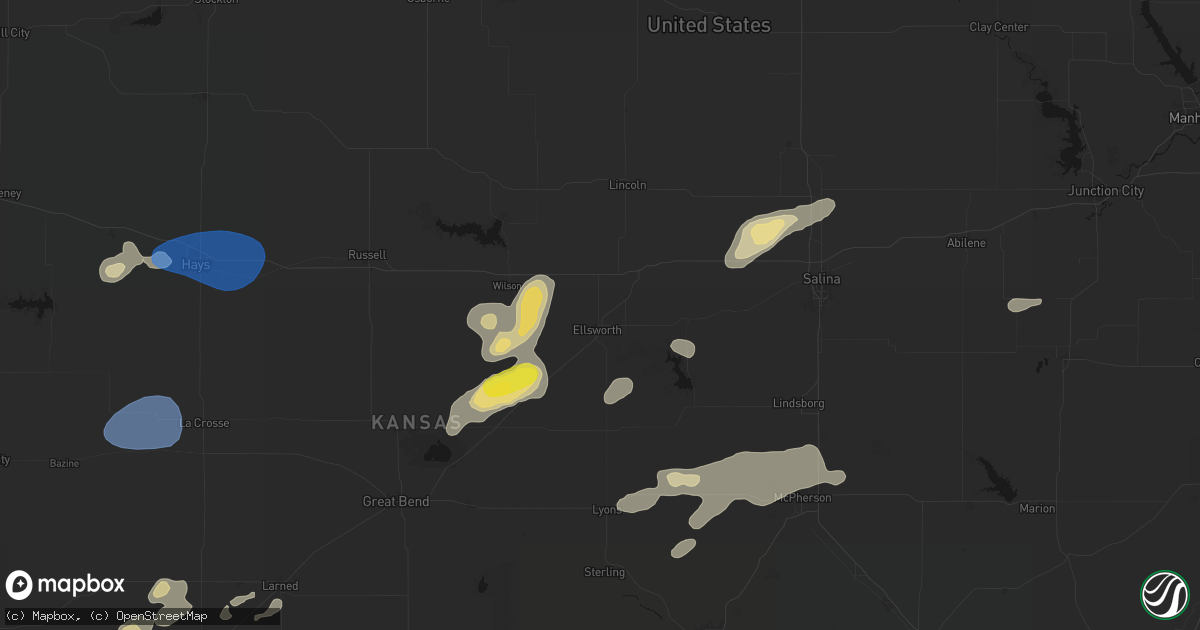 Hail map in Ellsworth, KS on July 9, 2026