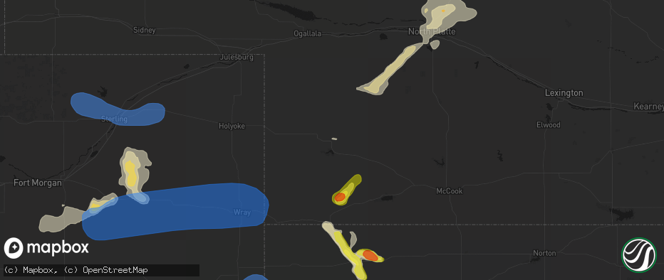 Hail map in Enders, NE on July 9, 2026