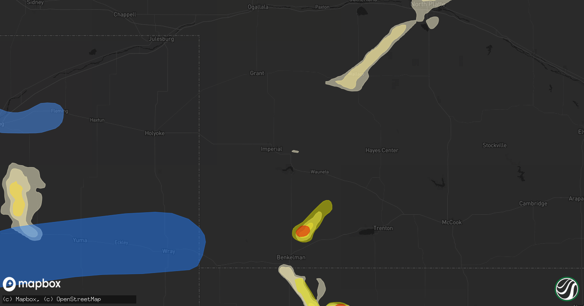 Hail map in Enders, NE on July 9, 2026