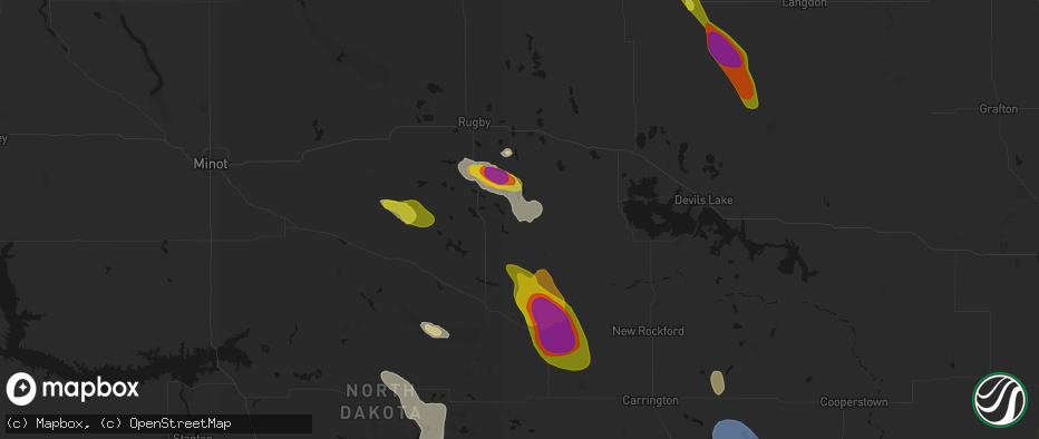 Hail map in Esmond, ND on July 9, 2026