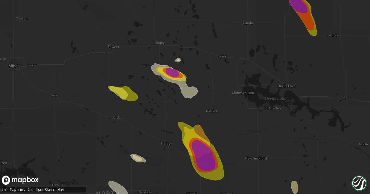 Hail map in Esmond, ND on July 9, 2026