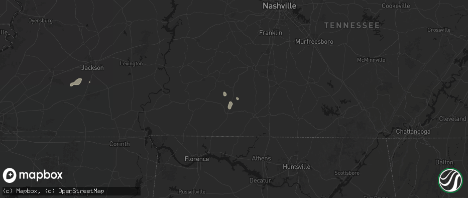 Hail map in Ethridge, TN on July 9, 2026