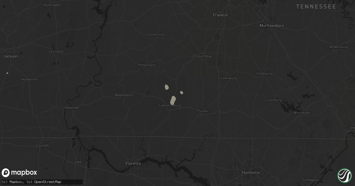 Hail map in Ethridge, TN on July 9, 2026