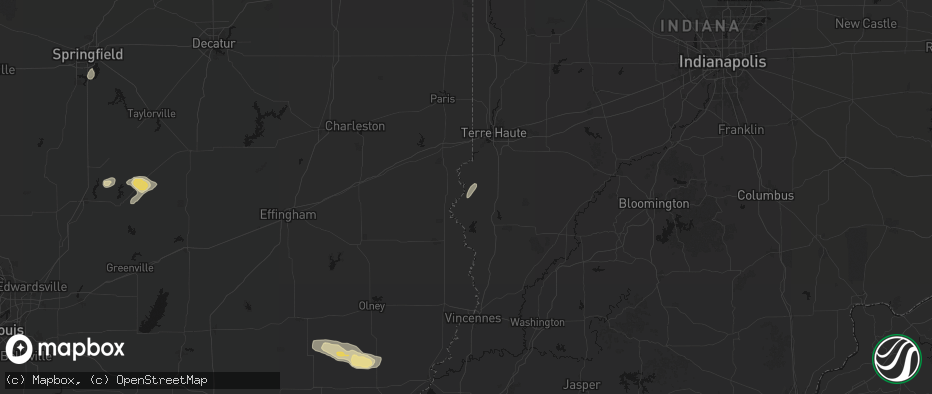 Hail map in Fairbanks, IN on July 9, 2026