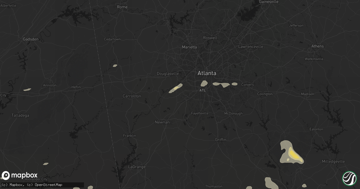 Hail map in Fairburn, GA on July 9, 2026