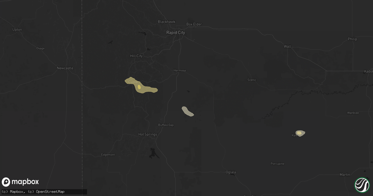 Hail map in Fairburn, SD on July 9, 2026