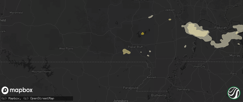 Hail map in Fairdealing, MO on July 9, 2026