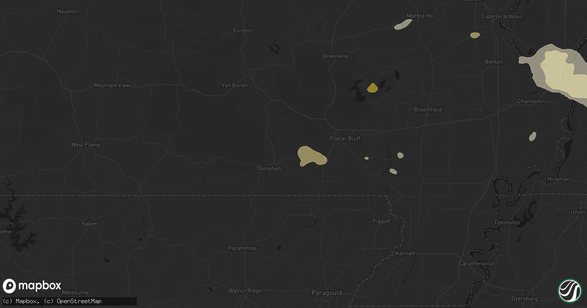 Hail map in Fairdealing, MO on July 9, 2026
