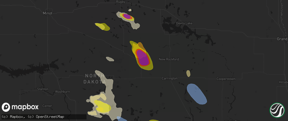 Hail map in Fessenden, ND on July 9, 2026
