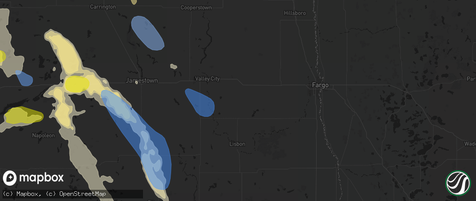 Hail map in Fingal, ND on July 9, 2026