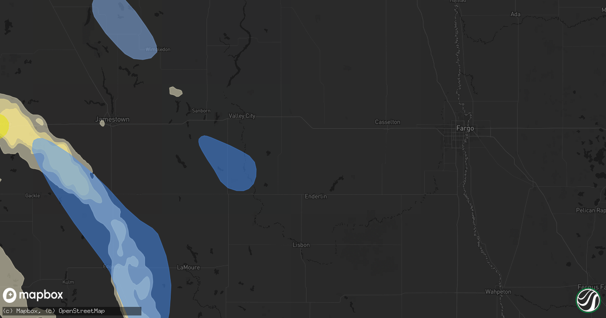 Hail map in Fingal, ND on July 9, 2026