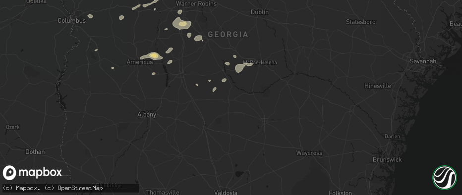 Hail map in Fitzgerald, GA on July 9, 2026