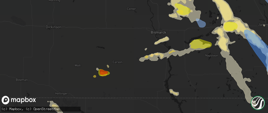 Hail map in Flasher, ND on July 9, 2026
