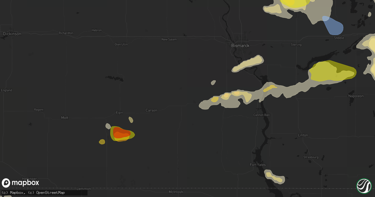 Hail map in Flasher, ND on July 9, 2026