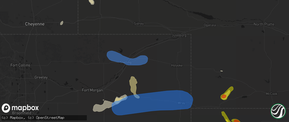 Hail map in Fleming, CO on July 9, 2026
